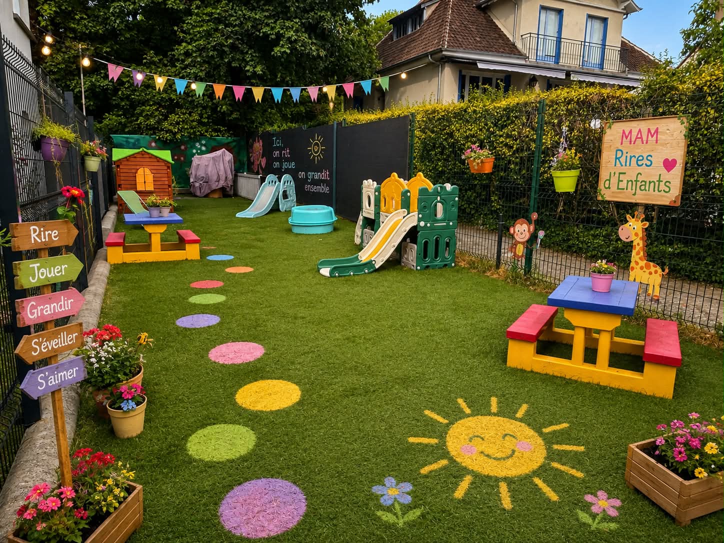 Jardin aménagé avec jeux extérieurs